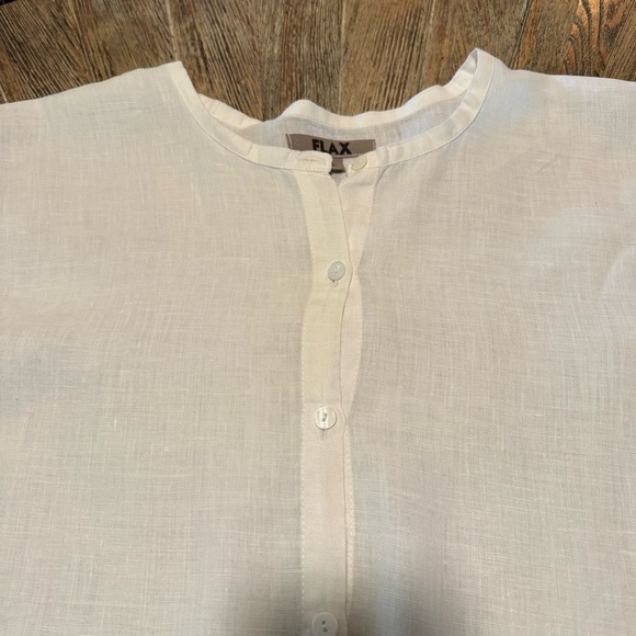 Large Flax Linen poets blouse Women’s long white top shirt mandarin collar - Picture 5 of 12